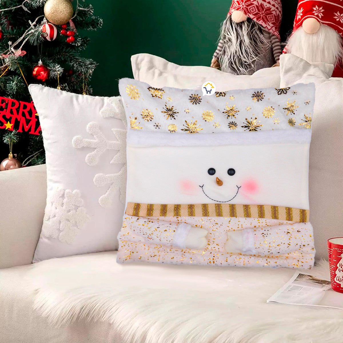 Funda Almohada Muneco Nieve Navidad