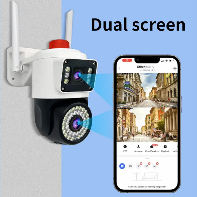 Camara Seguridad Con Doble Lente Alarma